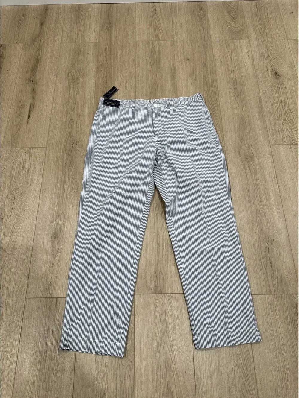 NWT Polo Ralph Lauren Preston Pant Mens 38x30 Blue Striped Seersucker